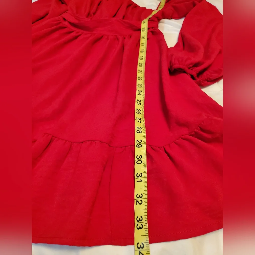 Elegant Red Women's Midi Dress.  Puffed Sleeves   Size S - Picture 6 of 7
